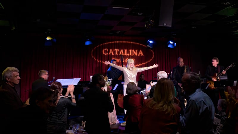 Beverley Church Hogan, Clayton Cameron, Grant Geissman, John Proulx, Kevin Winard, and Lyman Medeiros; performance at Catalina Jazz Club, June 2022.