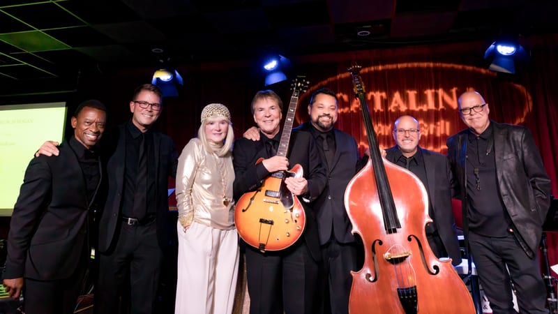 Beverley Church Hogan, Bob Sheppard, Clayton Cameron, Grant Geissman, John Proulx, Kevin Winard, and Lyman Medeiros; performance at Catalina Jazz Club, June 2022.