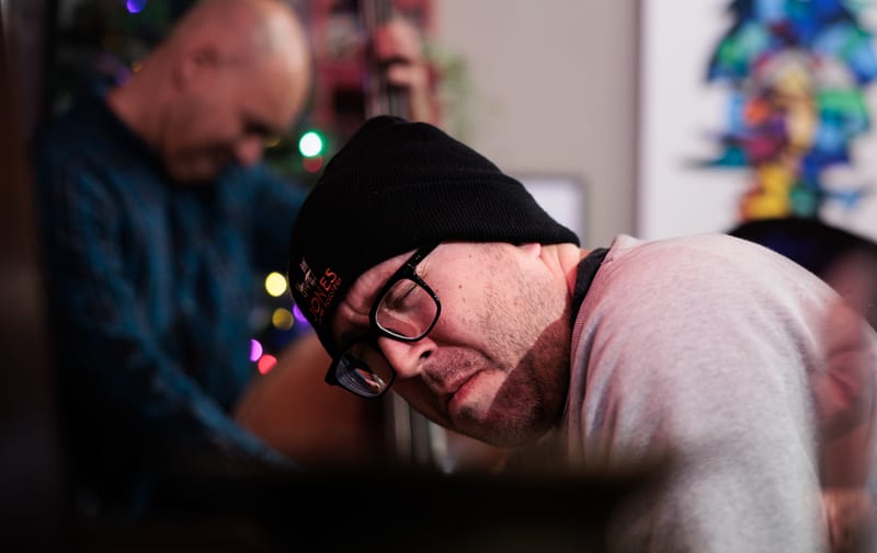 Blake White and Matt Politano; performance at Jones Coffee, December 2024.