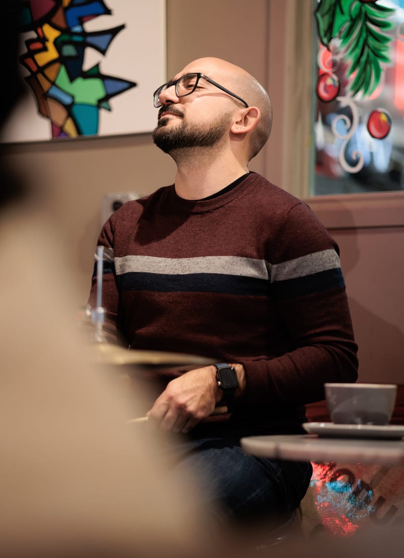 Karo Galadjian; performance at Jones Coffee, December 2024.